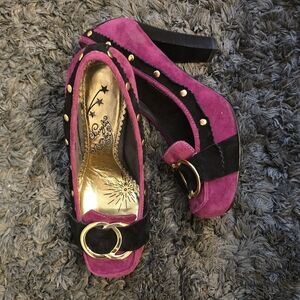 Naughty Monkey Fuchsia and Black Heels with Gold Details